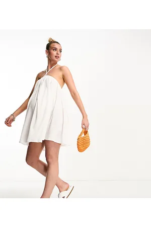 The Frolic Maternity sunstone halter volume mini summer dress in waffle