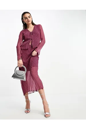 Whistles Dainty net tie detail midi skirt in dark co-ord