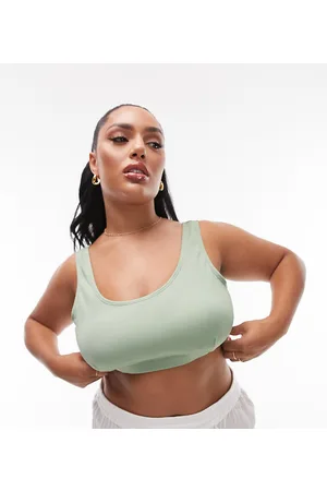 Topshop Curve rib crop bikini top in khaki