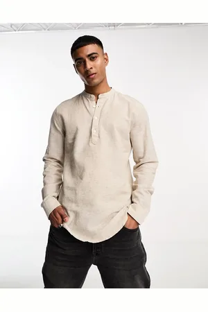 Only & Sons Linen mix overhead shirt in beige