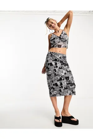 Fire & Glory Midaxi skirt co-ord in newspaper print