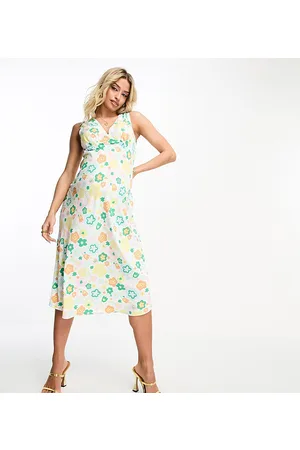 Glamorous 90s midi shift dress in retro spring floral