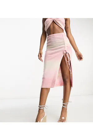 AsYou Asymmetric hem knitted midi skirt co-ord with belly chain in ombre
