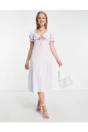 Influence Tie front midi dress in lilac gingham