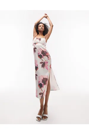 Topshop Floral print satin cami midi dress in light
