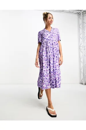Monki Midi shirt dress in lilac floral
