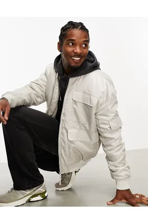 ASOS Oversized bomber jacket with utility pockets in stone