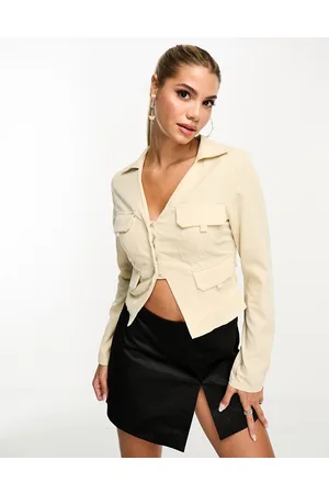 I saw it first Cut out cropped utility shirt co-ord in stone