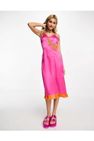 Heartbreak Satin midi dress with lace contrast trim in