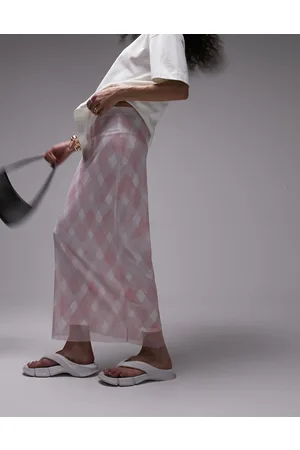 Topshop Checkerboard mesh midi skirt in