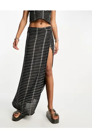 The Ragged Priest Maxi skirt with chain in shredded jersey co-ord
