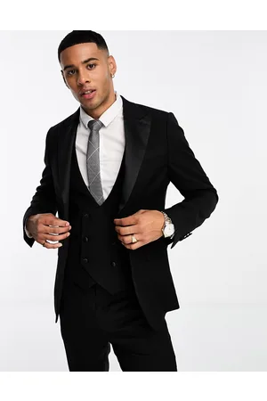 Devils Advocate Skinny fit peak satin lapel single breasted tux jacket