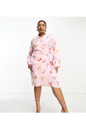 Something New Wrap mini dress in candyfloss satin butterfly print