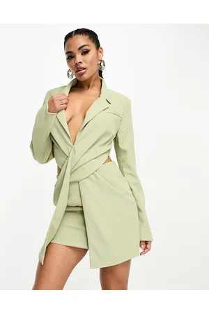 Kaiia Twist front cut out mini blazer dress in sage