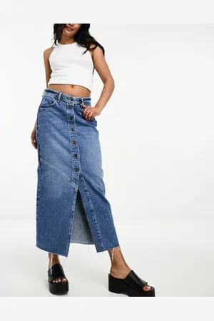 ONLY Button down denim maxi skirt in mid