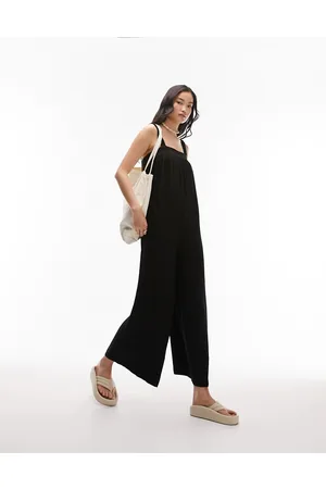 Topshop Linen square neck romper jumpsuit in