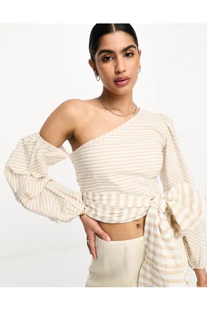 Never Fully Dressed One shoulder tie shirt in stripe