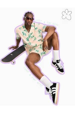 ASOS Relaxed revere linen mix shirt in sketchy leaf print