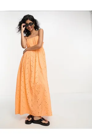 SELECTED Femme broderie maxi cami dress in peach