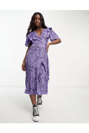 Influence Frill wrap midi dress in floral print