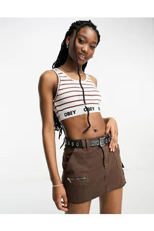 Obey Lisa sepia stripe crop top in