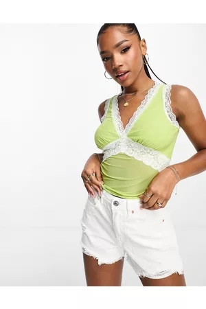 Bailey Rose 90s v-neck cami top in lime with lace trim