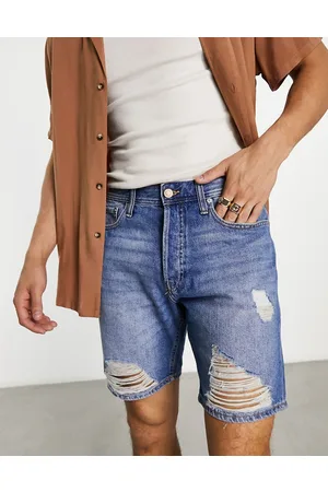 JACK & JONES Intelligence relaxed fit denim shorts with distressing in light wash