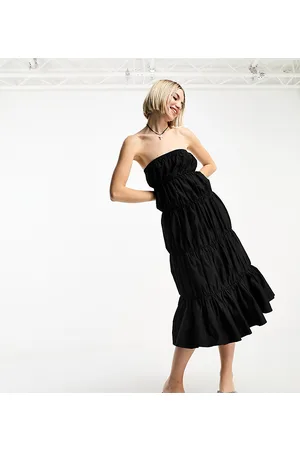 COLLUSION Gathered tiered bandeau midi dress in