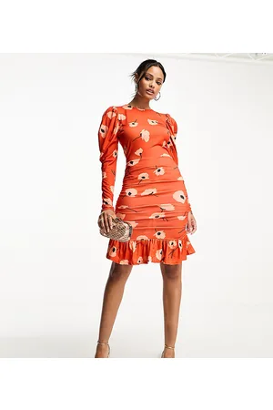 John Zack Exclusive open back frill mini dress in red poppy print