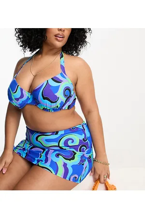 Simply Be Underwired plunge bikini top in swirl print
