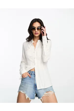 Something New X Emma Fridsell patterned open back fitted shirt with lace up detail in