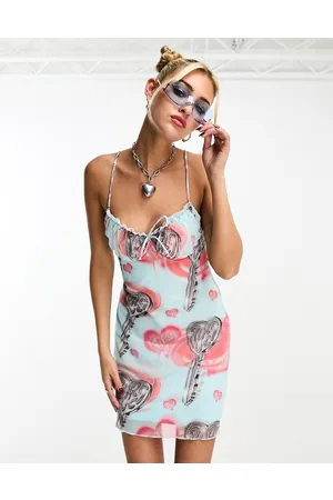 Fiorucci Balconette mesh mini dress with love key graphic in light