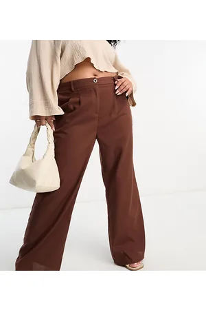 Urban Threads Linen blend wide leg trousers co-ord in chocolate