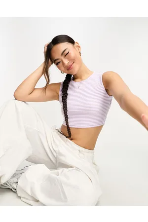 Sixth June Sleeveless open back detail ribbed knit crop top in lilac