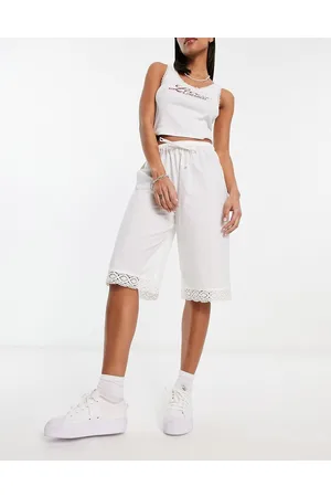 COLLUSION Cotton poplin lace trim 3/4 length short in