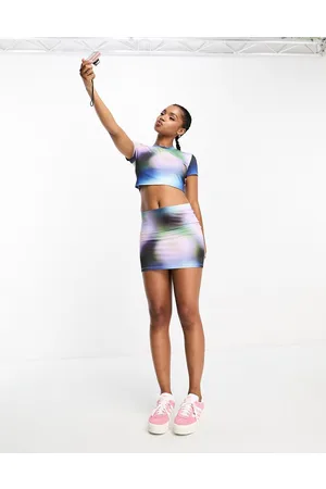 Monki Co-ord mini skirt in purple blurred abstract print