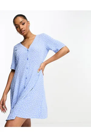 Monki Button through mini dress in ditsy print