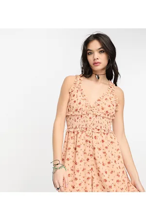 Reclaimed Playsuit with shirring in ditsy floral print