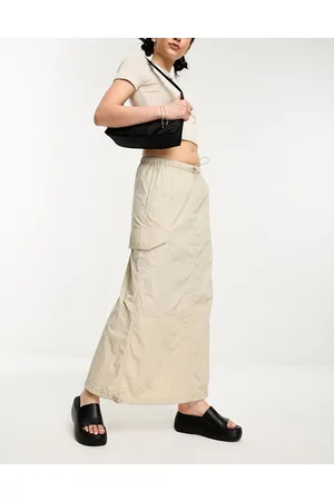 Weekday Edge cargo midi skirt in stone
