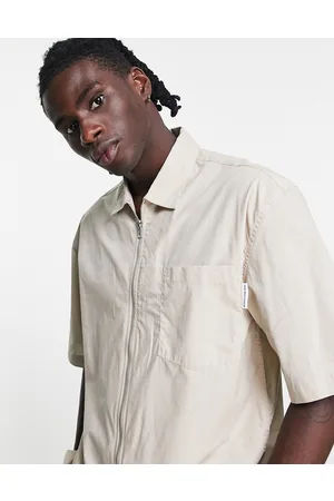 Topman Zip through oversized shirt in stone