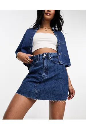 Wåven Ingar high waist denim mini skirt in washed indigo