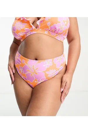 Simply Be 2 pack frill detail bikini bottoms in orange and pink floral