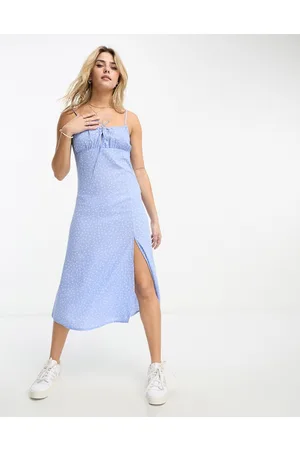 Monki Strappy midi dress with split in ditsy
