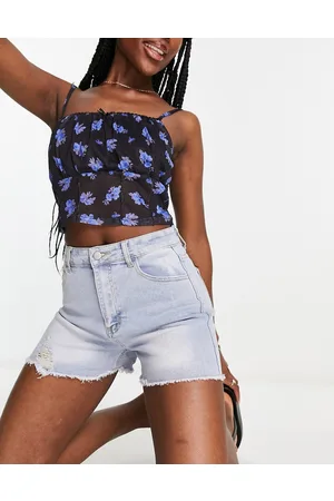 In The Style X Jac Jossa denim distressed raw hem short in light wash