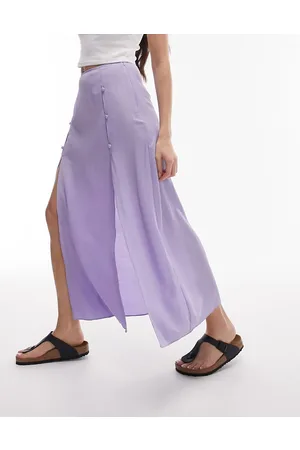 Topshop Button split midi skirt in lilac