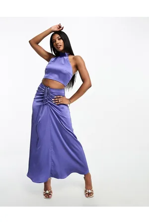 Aria Cove Satin ruched front maxi skirt co-ord in