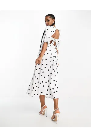 Style Cheat Tie back midi dress in polka dot