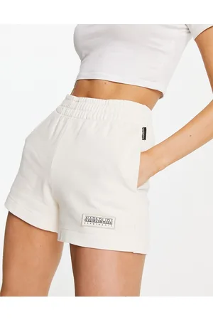 Napapijri Morgex premium tonal logo fleece high waist shorts in off