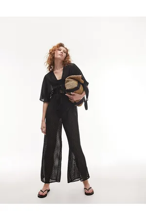 Topshop Sheer chevron beach jumpsuit in