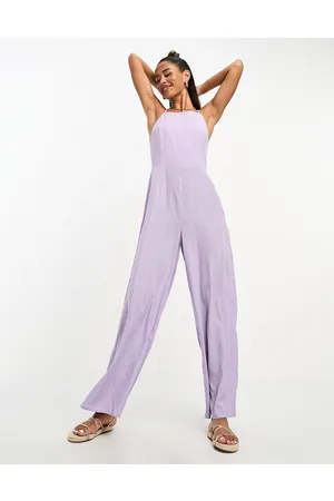 Lola May Square neck wide leg jumpsuit with tie back in lilac